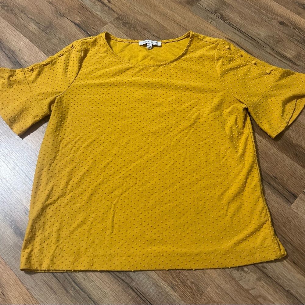 Rose & Olive mustard polka dot blouse